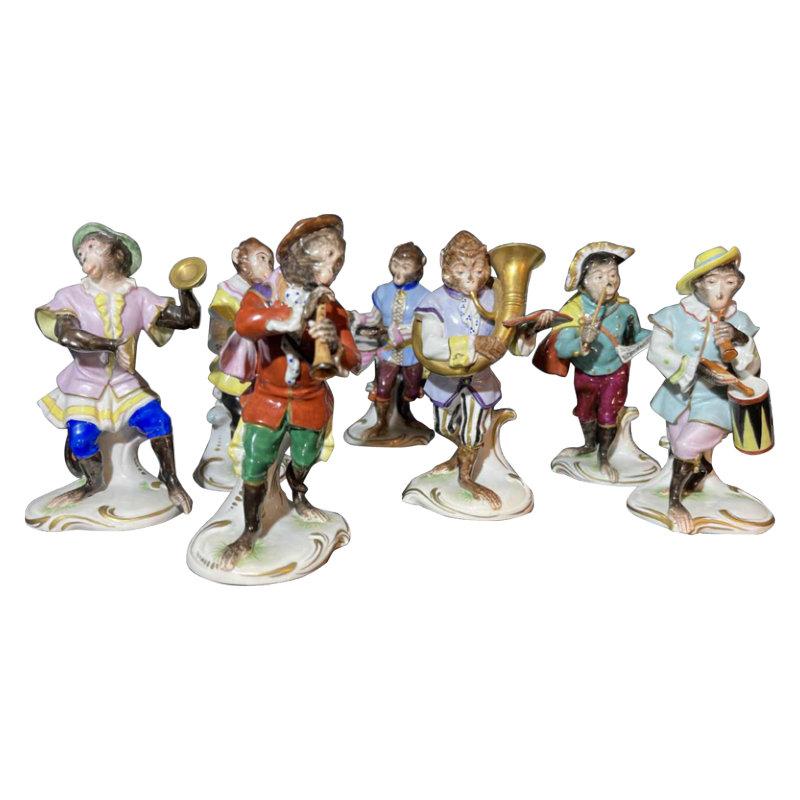 " Singerie " Porcelain VOLKSTEDT, Group 7 Monkeys Orchestra Musicians Band 1950s
