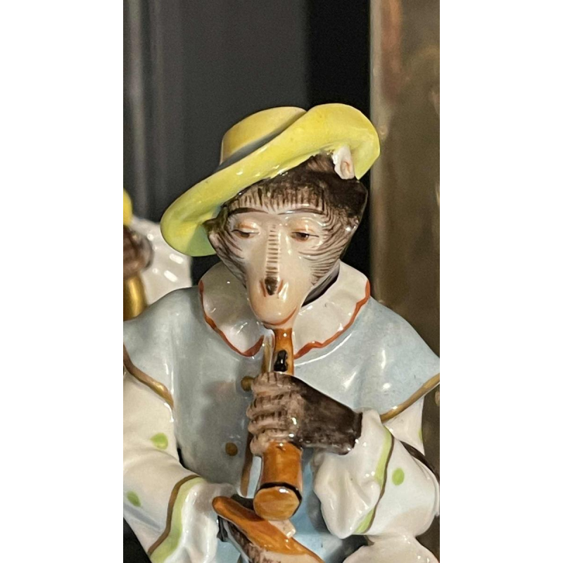 " Singerie " Porselein VOLKSTEDT, Groep van 7 Apen Orkestmuzikanten Band, 1950's