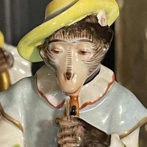 " Singerie " Porcelaine VOLKSTEDT, Groupe de 7 Singes Orchestre Musiciens, 1950s