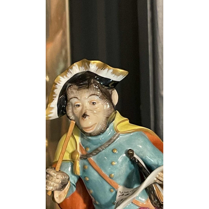 " Singerie " Porcelaine VOLKSTEDT, Groupe de 7 Singes Orchestre Musiciens, 1950s