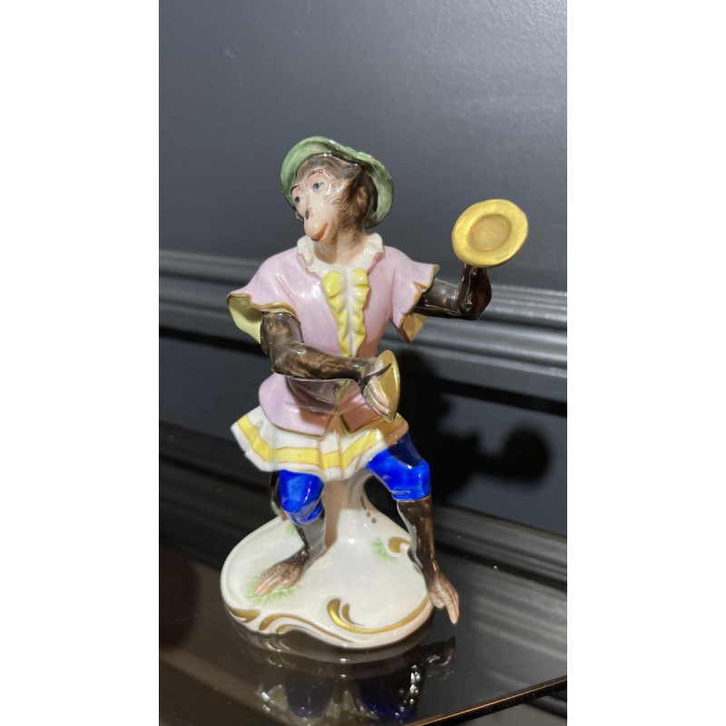 " Singerie " Porcelaine VOLKSTEDT, Groupe de 7 Singes Orchestre Musiciens, 1950s