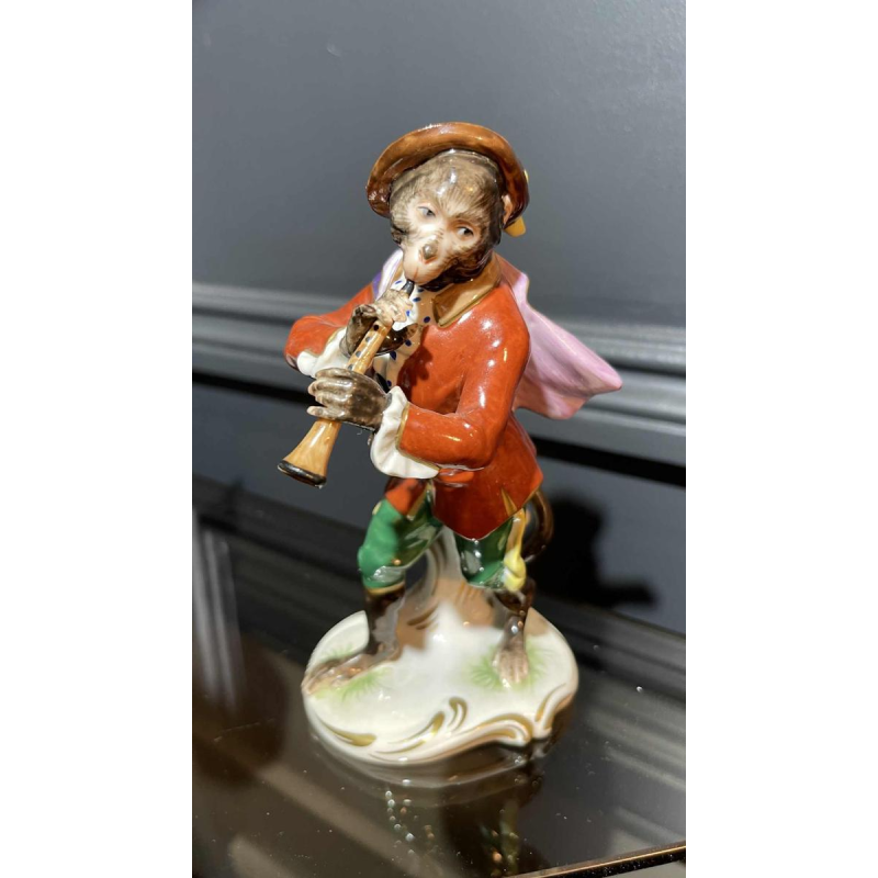 " Singerie " Porcelaine VOLKSTEDT, Groupe de 7 Singes Orchestre Musiciens, 1950s