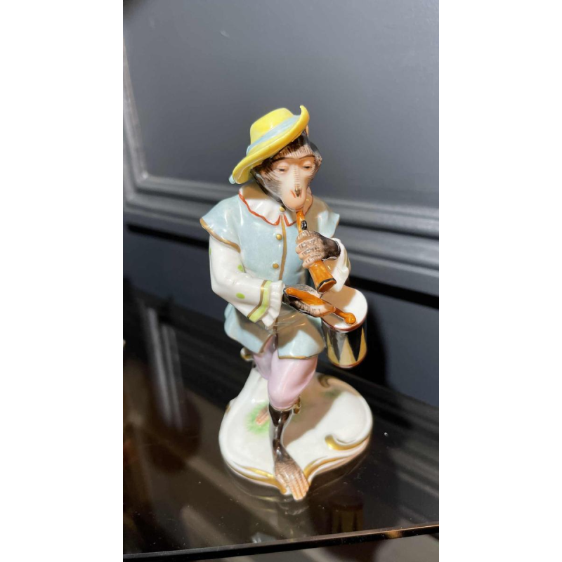 " Singerie " Porcelaine VOLKSTEDT, Groupe de 7 Singes Orchestre Musiciens, 1950s