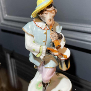 " Singerie " Porcelaine VOLKSTEDT, Groupe de 7 Singes Orchestre Musiciens, 1950s