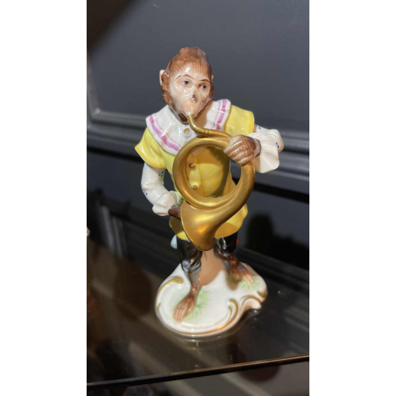 " Singerie " Porselein VOLKSTEDT, Groep van 7 Apen Orkestmuzikanten Band, 1950's