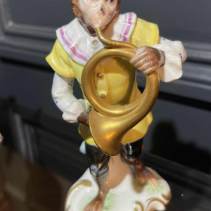 " Singerie " Porcelaine VOLKSTEDT, Groupe de 7 Singes Orchestre Musiciens, 1950s