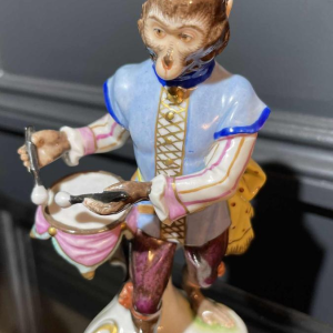 " Singerie " Porcelaine VOLKSTEDT, Groupe de 7 Singes Orchestre Musiciens, 1950s