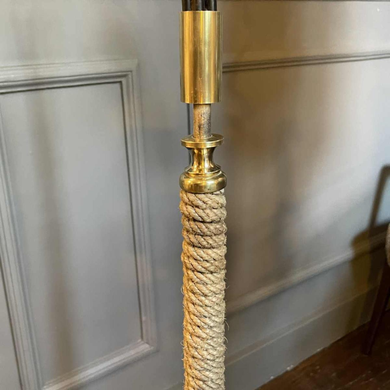 Lampadaire Vintage, style Mathieu Mategot, acier, corde et opaline, ca 1950