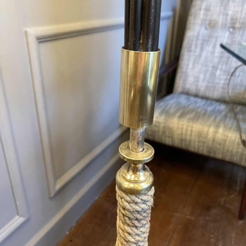 Vintage floor lamp, Mathieu Mategot style, steel, rope and opaline, ca 1950