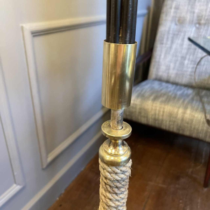 Vintage floor lamp, Mathieu Mategot style, steel, rope and opaline, ca 1950