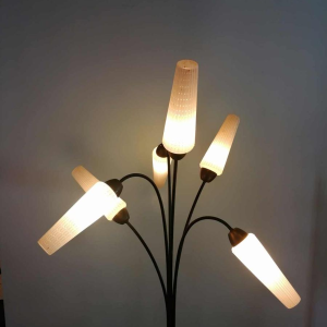 Lampadaire Vintage, style Mathieu Mategot, acier, corde et opaline, ca 1950