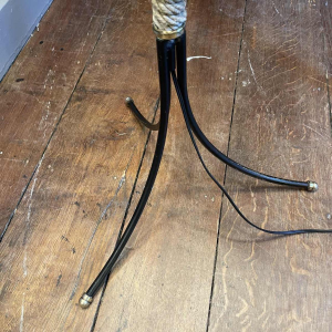 Vintage staande lamp, Mathieu Mategot stijl, staal, touw en opaline, ca 1950