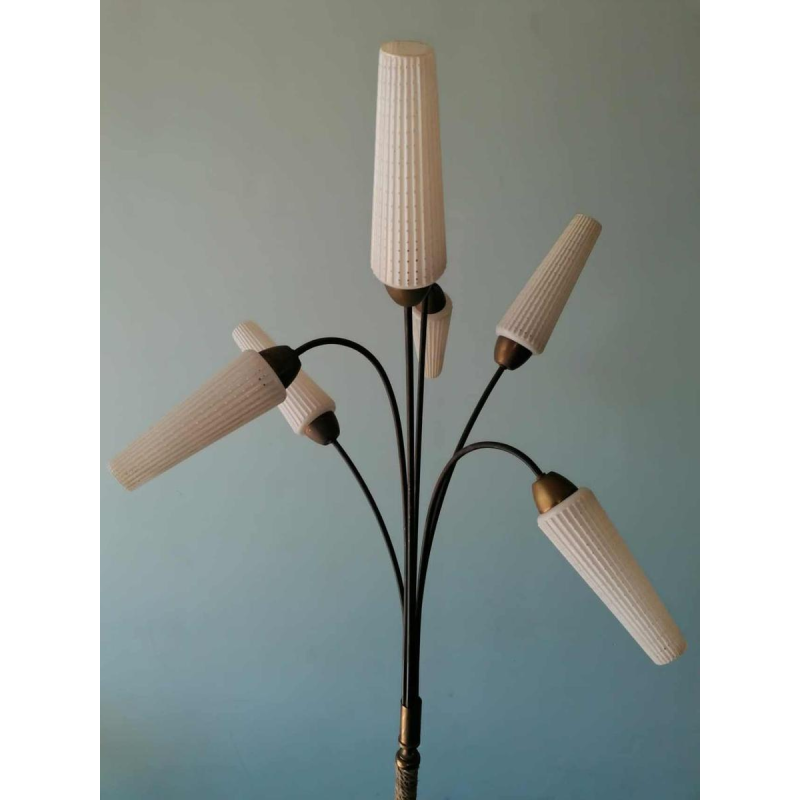 Vintage staande lamp, Mathieu Mategot stijl, staal, touw en opaline, ca 1950