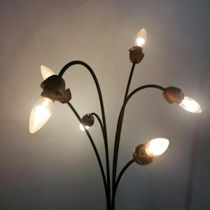 Vintage staande lamp, Mathieu Mategot stijl, staal, touw en opaline, ca 1950