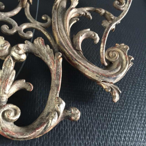 Pair of large silver Louis XV Rocaille wall sconces 30 inch, stuccoed wood, 1940