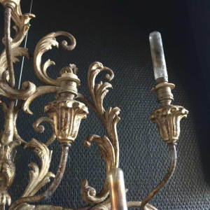 Pair of large silver Louis XV Rocaille wall sconces 30 inch, stuccoed wood, 1940