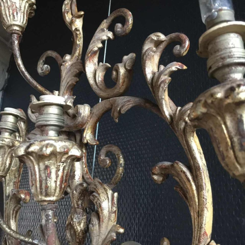 Pair of large silver Louis XV Rocaille wall sconces 30 inch, stuccoed wood, 1940