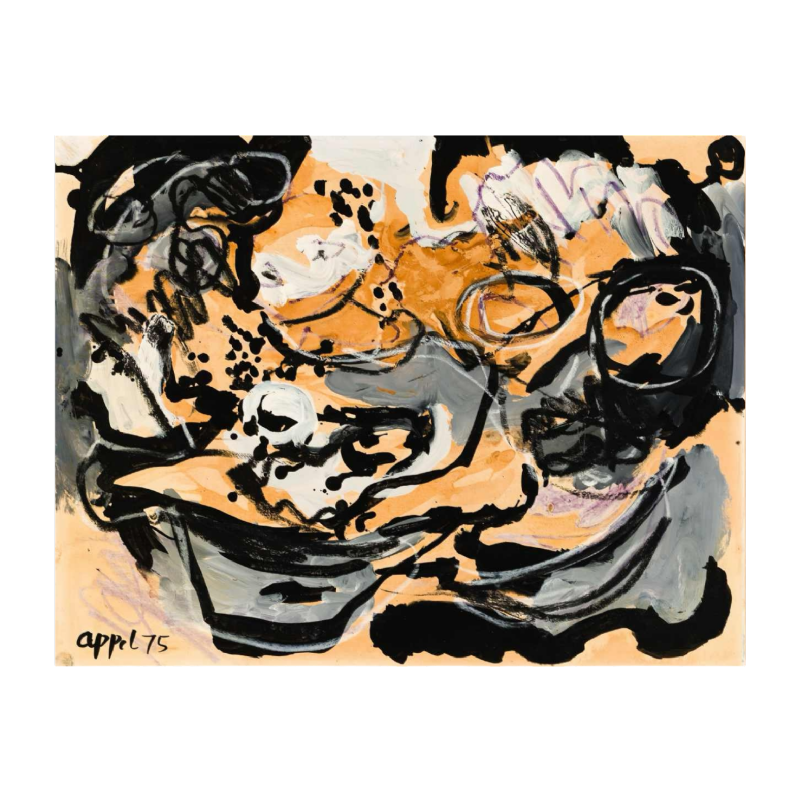 Karel Appel,"Abstracte compositie met het zelfportret van de schilder", schilderij 1975