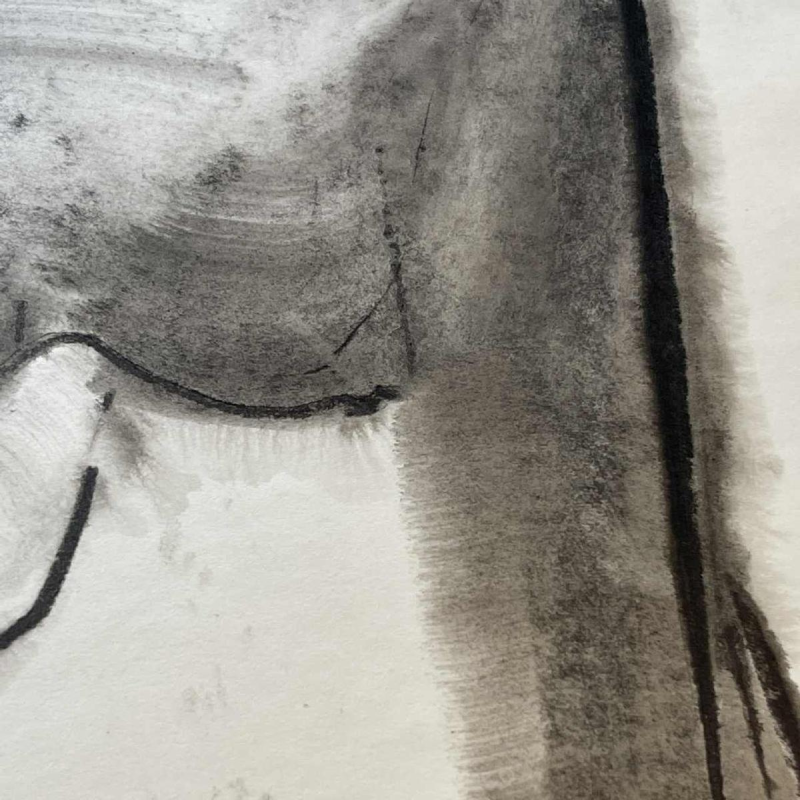 GEORGES (Géo) DE VLAMYNCK 'Nu de Femme Abstrait C' schilderij / gemengde techniek, houtskoolinkt krijt op nat papier