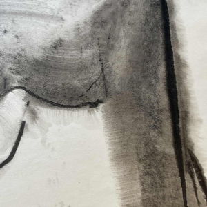 GEORGES (Ge´o) DE VLAMYNCK 'Nu de Femme Abstrait C' tableau / technique mixte, fusain encre craie sur papier mouille´