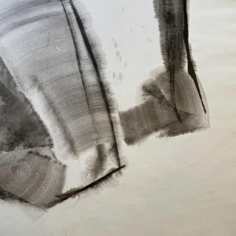 GEORGES (Géo) DE VLAMYNCK 'Nu de Femme Abstrait C' schilderij / gemengde techniek, houtskoolinkt krijt op nat papier