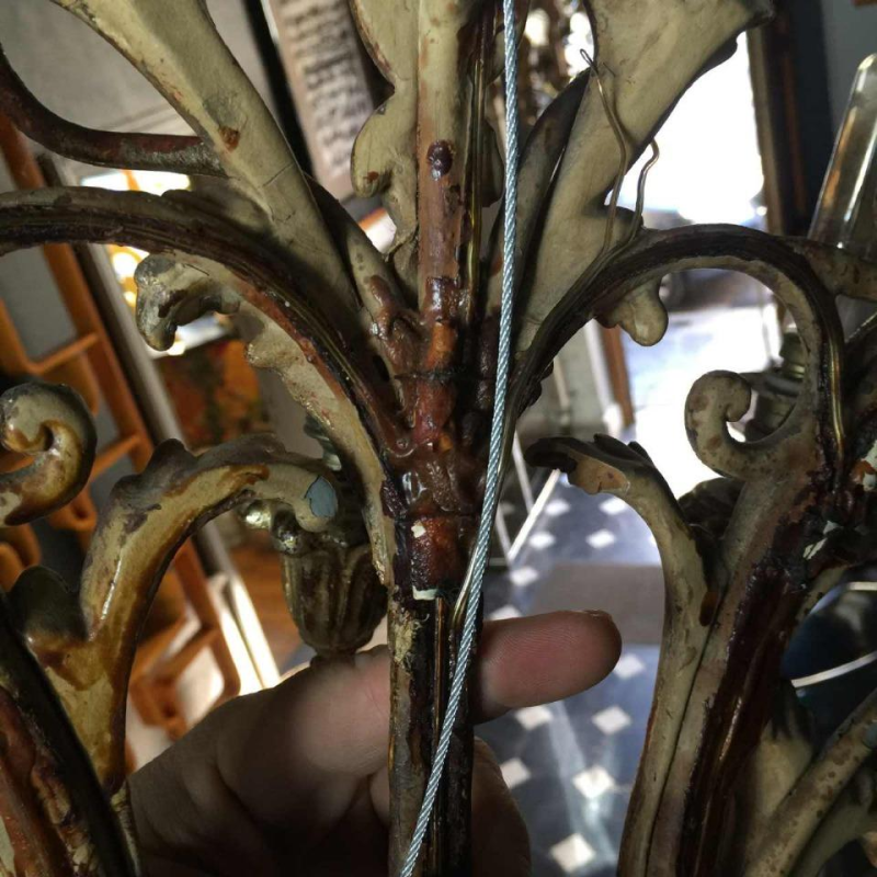 Pair of large silver Louis XV Rocaille wall sconces 30 inch, stuccoed wood, 1940