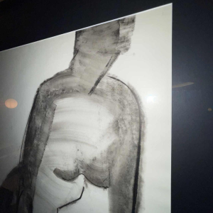 GEORGES (Géo) DE VLAMYNCK 'Nu de Femme Abstrait C' schilderij / gemengde techniek, houtskoolinkt krijt op nat papier