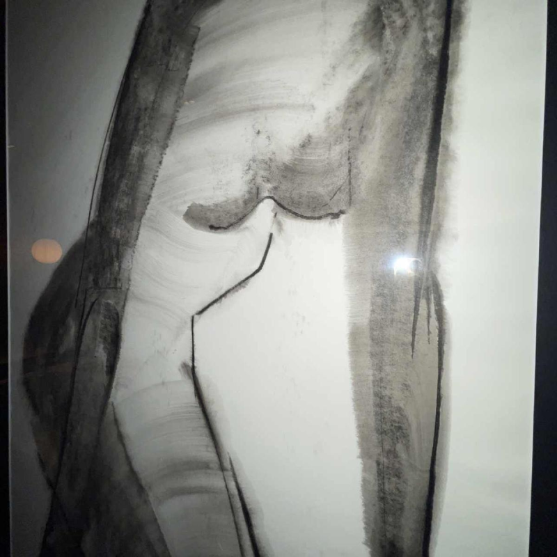 GEORGES (Géo) DE VLAMYNCK 'Nu de Femme Abstrait C' schilderij / gemengde techniek, houtskoolinkt krijt op nat papier