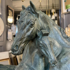 MAURICE WAUCQUEZ ‘Repos’ mare and foal, Art Deco terracotta equestrian sculpture, circa 1935
