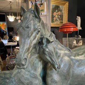 MAURICE WAUCQUEZ ‘Repos’ mare and foal, Art Deco terracotta equestrian sculpture, circa 1935
