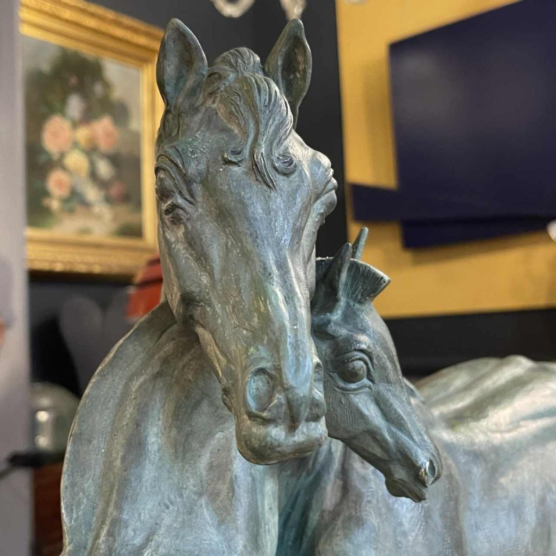 MAURICE WAUCQUEZ ‘Repos’ mare and foal, Art Deco terracotta equestrian sculpture, circa 1935
