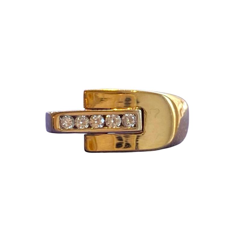 Modernistische twee gouden & diamanten ring, ca 1980