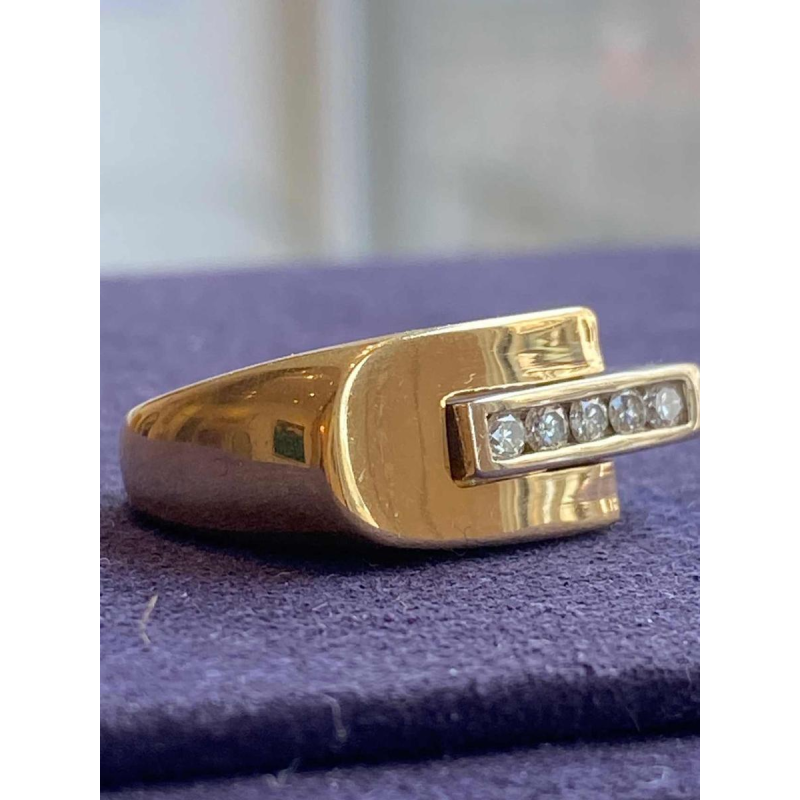 Modernist two-gold & diamond ring, ca 1980