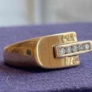 Modernistische twee gouden & diamanten ring, ca 1980