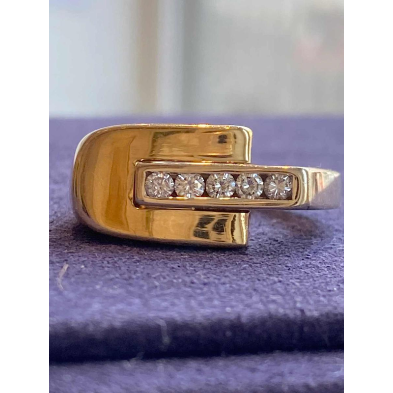 Modernistische twee gouden & diamanten ring, ca 1980