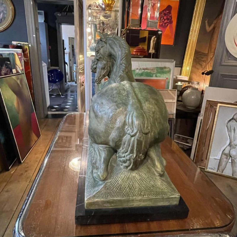MAURICE WAUCQUEZ ‘Repos’ mare and foal, Art Deco terracotta equestrian sculpture, circa 1935