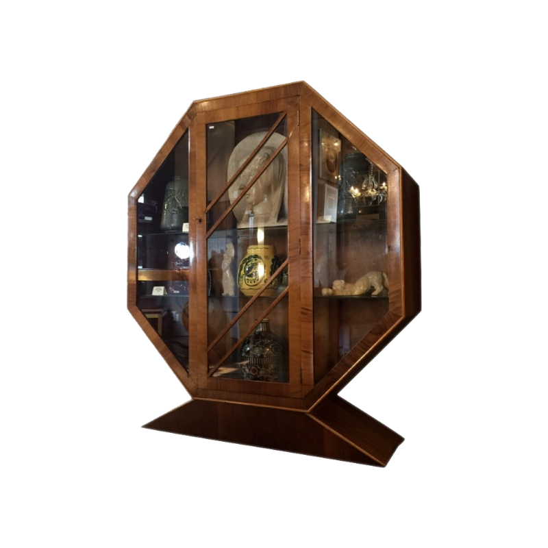 Art Deco Exotic Burl Walnut Showcase
