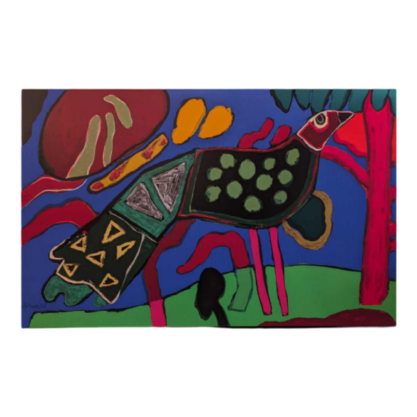 CORNEILLE 'Oiseau multicolore' tableau huile sur toile, groupe Cobra
