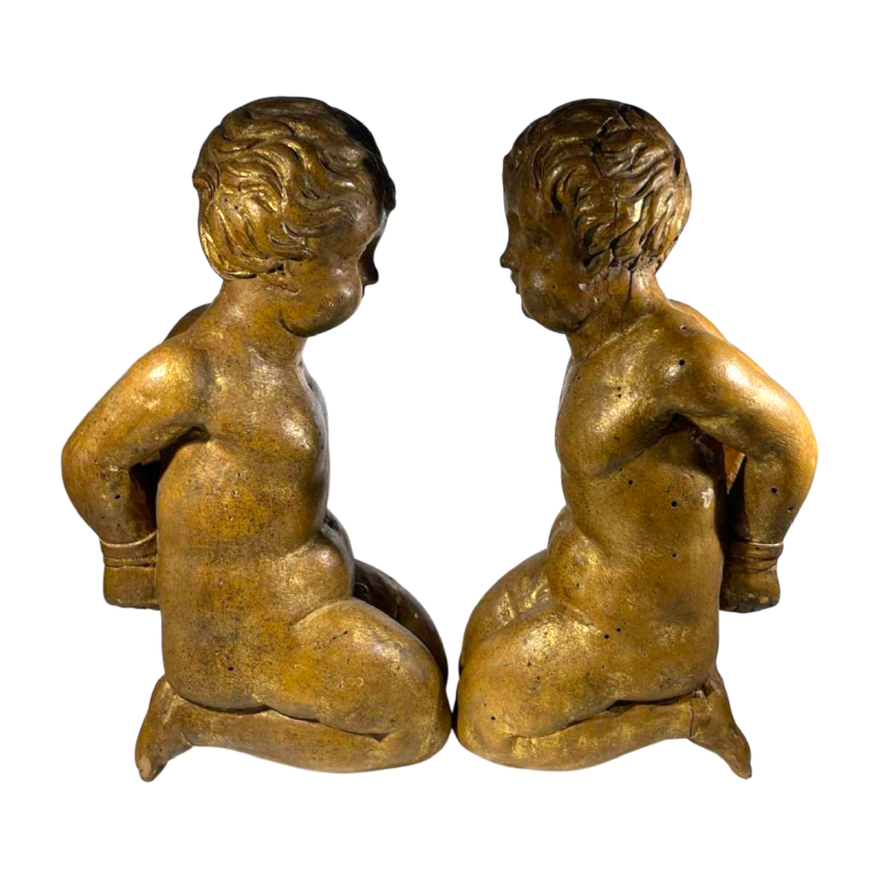 Paire d'angelots baroques sculptés en bois doré, Italie / Espagne, vers 1600
