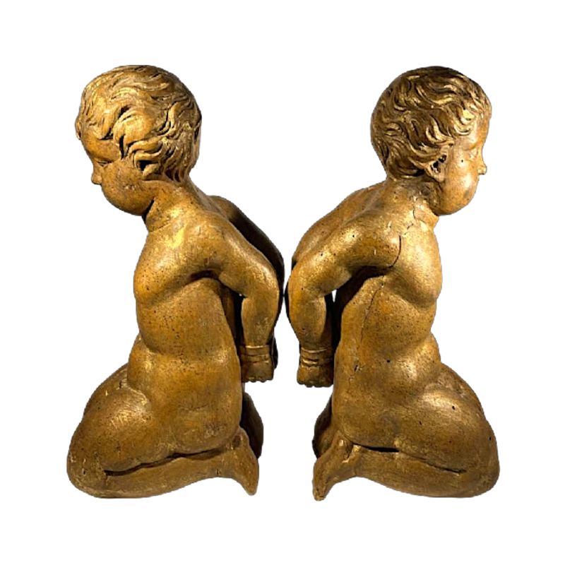 Paire d'angelots baroques sculptés en bois doré, Italie / Espagne, vers 1600