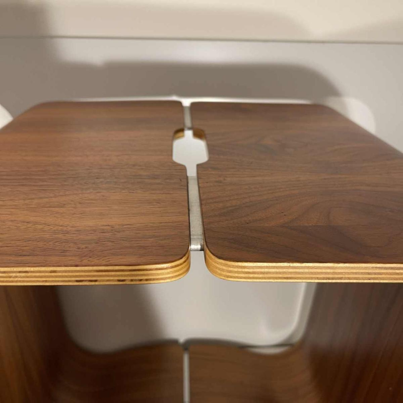 Paire de tabourets / tables d'appoint, palissandre aluminium, bois mutlipex courbé, Design scandinave ca 1970