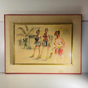 Paul Daxhelet “Afrikaanse dansers, eerste moeders, Ecuador” Afrikanistisch schilderij, ca. 1950
