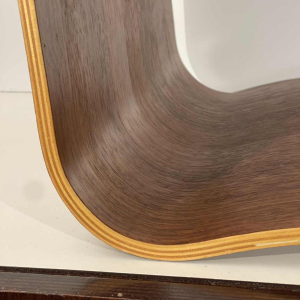 Pair of stools / side tables, rosewood aluminum, curved mutlipex wood, Scandinavian design ca 1970