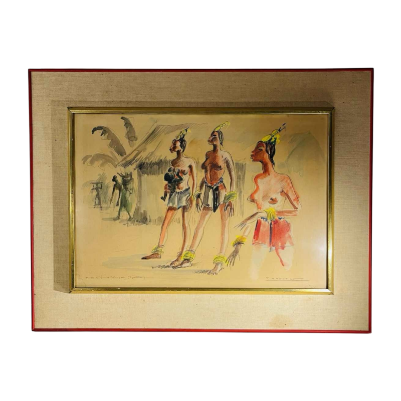 Paul Daxhelet “African dancers, first-time mothers, Ecuador” Africanist painting, ca 1950