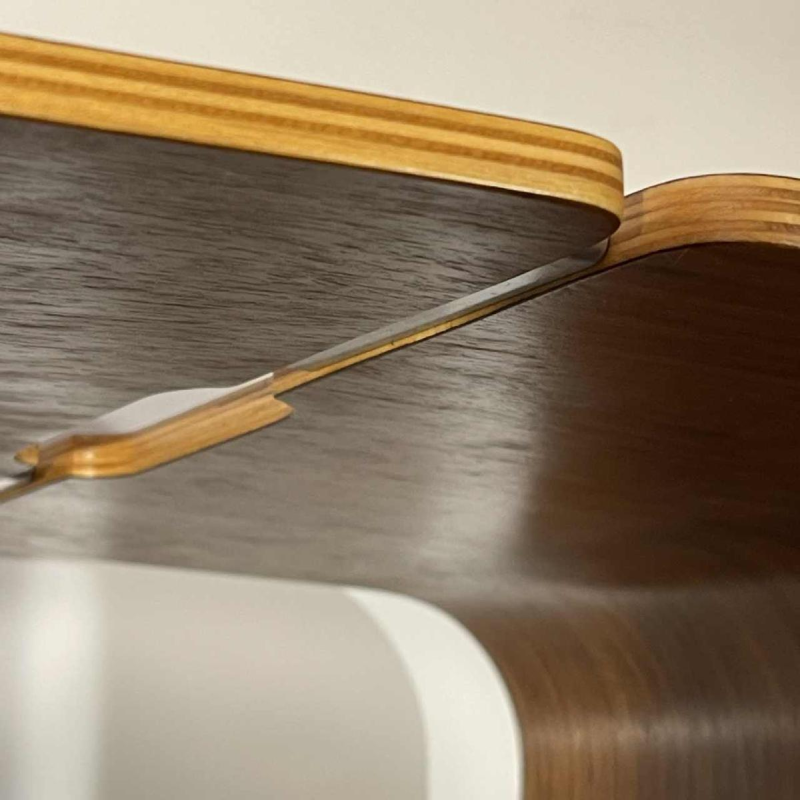 Paar krukken / bijzettafels, palissander aluminium, gebogen multiplex hout, Scandinavisch design ca. 1970