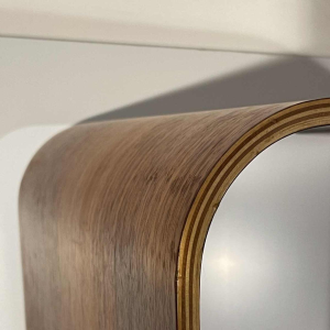 Paar krukken / bijzettafels, palissander aluminium, gebogen multiplex hout, Scandinavisch design ca. 1970