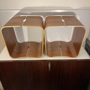 Paar krukken / bijzettafels, palissander aluminium, gebogen multiplex hout, Scandinavisch design ca. 1970