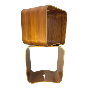 Paire de tabourets / tables d'appoint, palissandre aluminium, bois mutlipex courbé, Design scandinave ca 1970