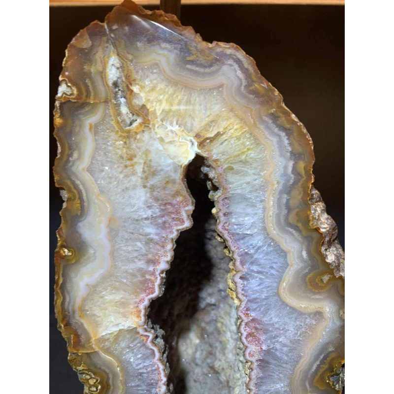 WILLY DARO, Groote Agaat Geode stenen tafellamp, brons messing Hollywood Regency