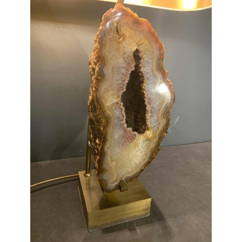 WILLY DARO, Groote Agaat Geode stenen tafellamp, brons messing Hollywood Regency